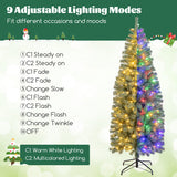 6.5 Feet Pre-Lit Blue Artificial Christmas Tree Slim with 9 Lighting Modes-6.5 ft