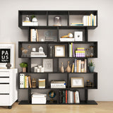 6 Tier S-Shaped Bookshelf Storage Display Bookcase Decor Z-Shelf -Black