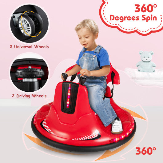 12V Kids Ride On Bumper Car with Remote Control Lights and Music-Red