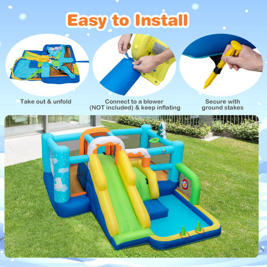 7-in-1 Kids Inflatable Bounce House with Jumping Area without Blower