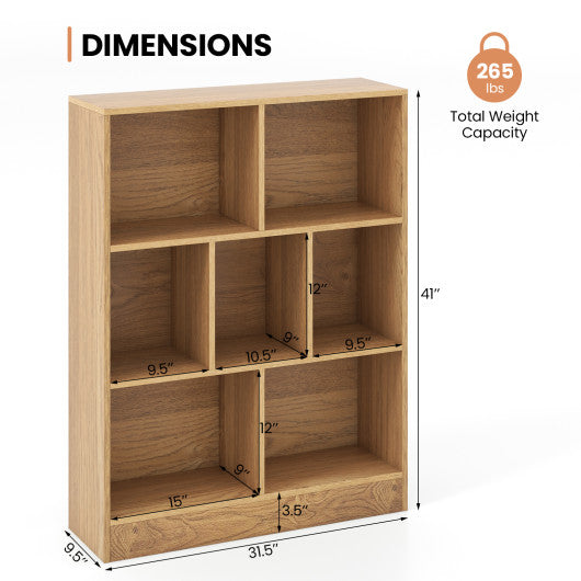 7-Section Freestanding Bookshelf for Kids Room Classroom Daycare Nursery-Natural