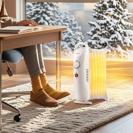 700W Electric Oil Filled Radiator Heater with Adjustable Thermostat-White