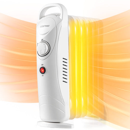 700W Electric Oil Filled Radiator Heater with Adjustable Thermostat-White