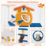 70 Inch Tall Aviation-themed Cat Tree with Helicopter Top Perch and Platforms-Yellow