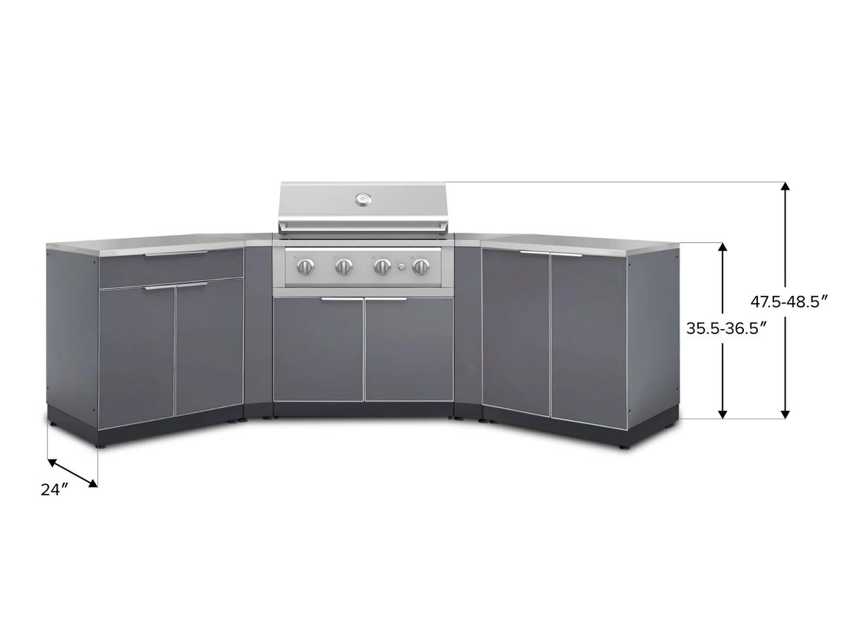 Outdoor Kitchen Aluminum 7 Piece Cabinet Set with 2 Door, Bar, Corner, Grill Cabinet, Performance Grill, and Countertops