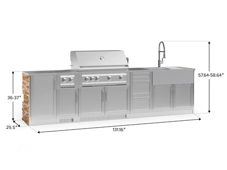 Outdoor Kitchen Signature Series 10 Piece Cabinet Set with 1 Door, Dual Side Burner, 3 Drawer, Sink, Grill and Grill Cabinet