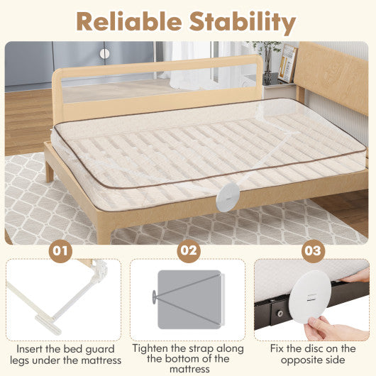 71 Inch Extra Long Swing Down Bed Guardrail with Safety Straps-Beige