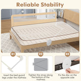 71 Inch Extra Long Swing Down Bed Guardrail with Safety Straps-Beige