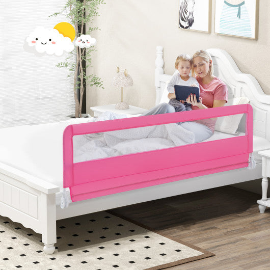 71 Inch Extra Long Swing Down Bed Guardrail with Safety Straps-Pink