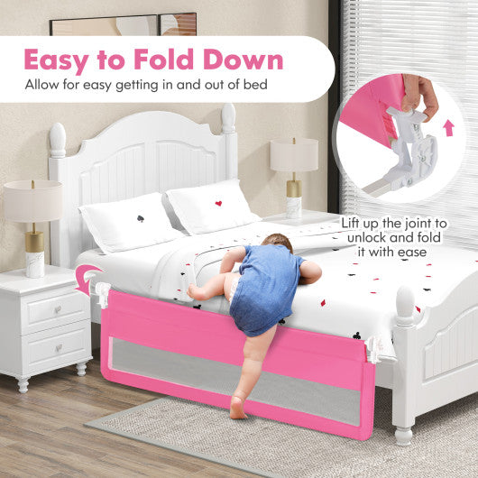 71 Inch Extra Long Swing Down Bed Guardrail with Safety Straps-Pink