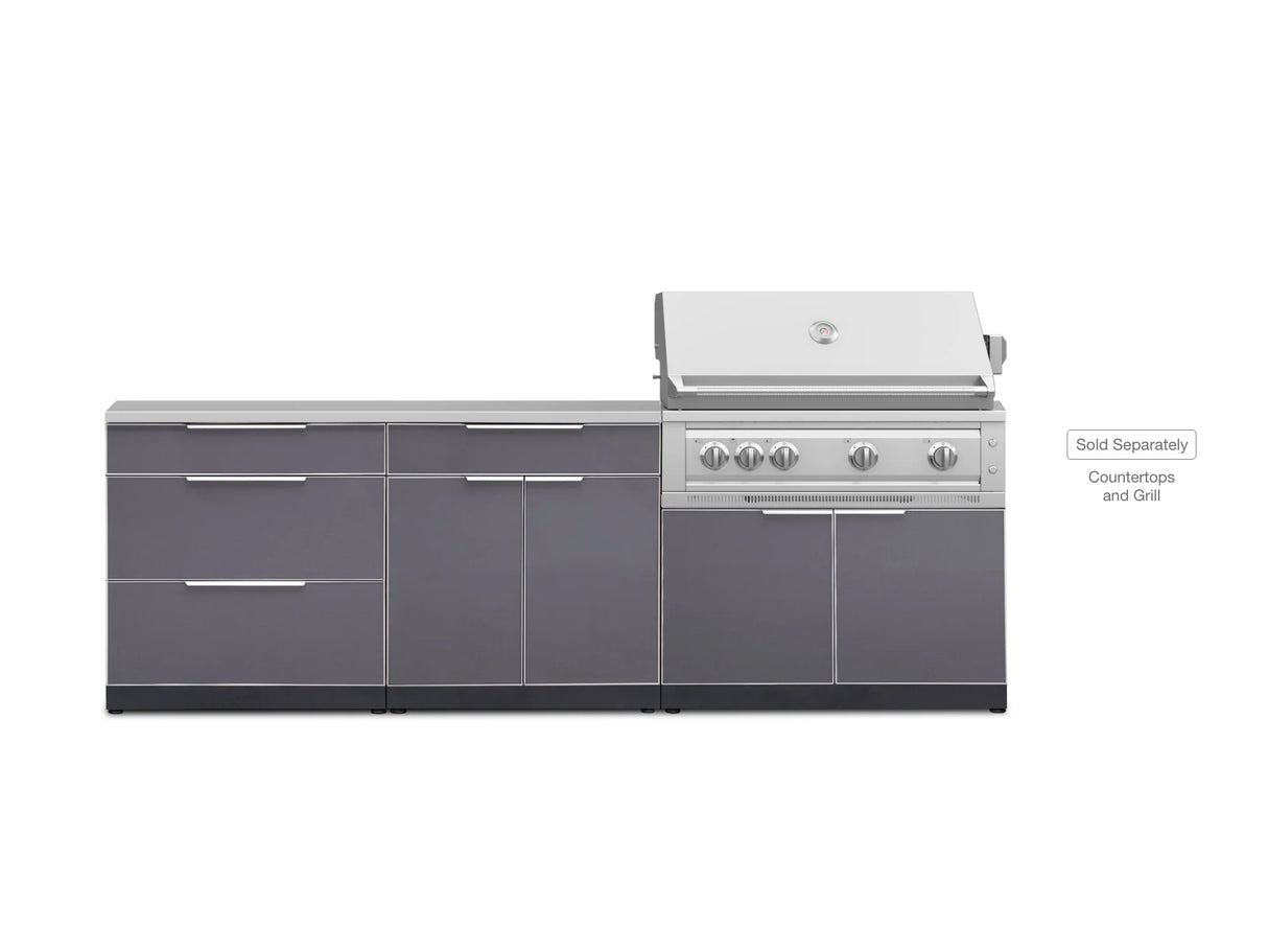 Outdoor Kitchen Aluminum 3 Piece Cabinet Set with 3-Drawer, Bar and Grill Cabinet