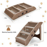 Collapsible Plastic Pet Stairs 4 Step Ladder for Small Dog and Cats-Coffee