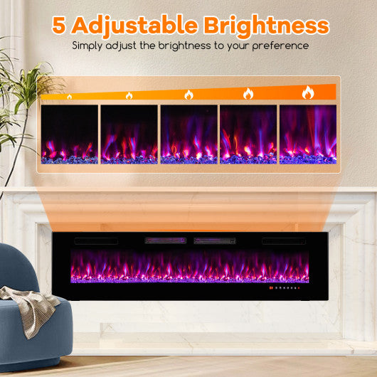 42/50/60/72 Inch Ultra-Thin Electric Fireplace with Decorative Crystals-72 inches
