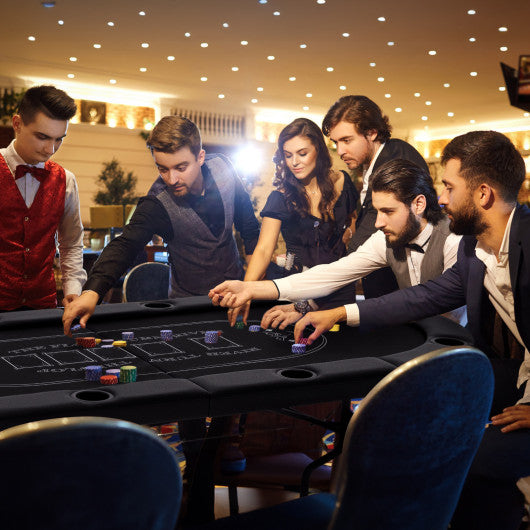 72 Inch Foldable Poker Table for 8 Players Portable Oval Card Board Game Table-Black