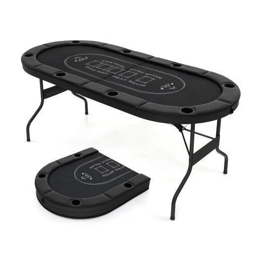 72 Inch Foldable Poker Table for 8 Players Portable Oval Card Board Game Table-Black