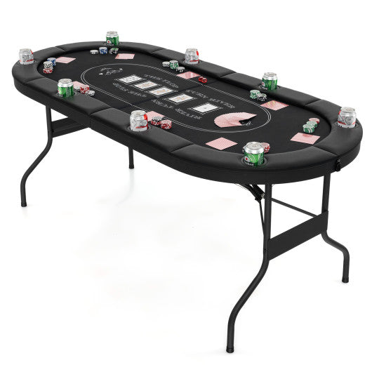 72 Inch Foldable Poker Table for 8 Players Portable Oval Card Board Game Table-Black