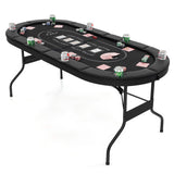 72 Inch Foldable Poker Table for 8 Players Portable Oval Card Board Game Table-Black