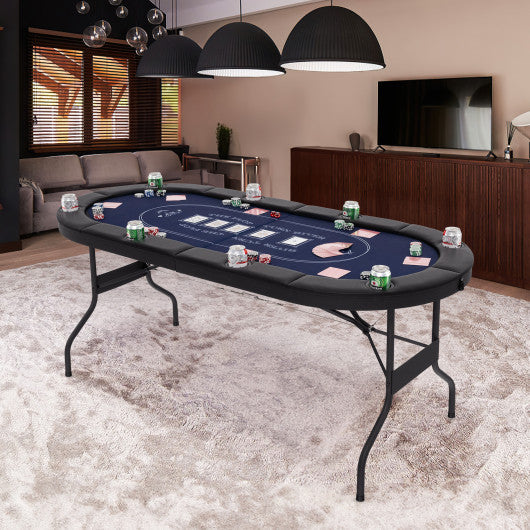 72 Inch Foldable Poker Table for 8 Players Portable Oval Card Board Game Table-Blue