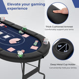 72 Inch Foldable Poker Table for 8 Players Portable Oval Card Board Game Table-Blue
