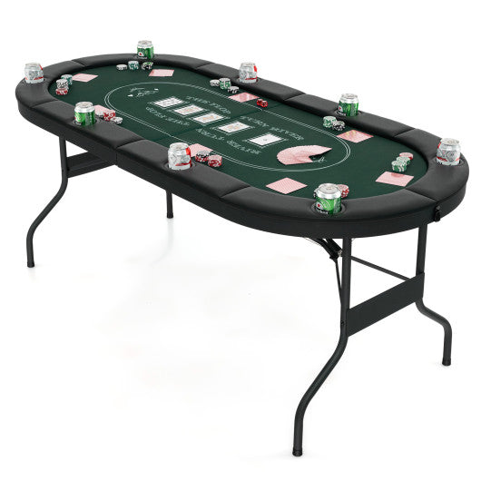 72 Inch Foldable Poker Table for 8 Players Portable Oval Card Board Game Table-Green