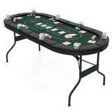 72 Inch Foldable Poker Table for 8 Players Portable Oval Card Board Game Table-Green
