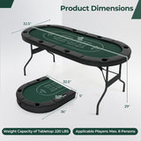 72 Inch Foldable Poker Table for 8 Players Portable Oval Card Board Game Table-Green