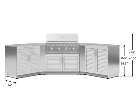 Outdoor Kitchen Stainless-Steel 7 Piece Cabinet Set with 2 Door, Bar, Corner, Grill Cabinet, Performance Grill, and Countertops