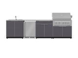 Outdoor Kitchen Aluminum 6 Piece Cabinet Set with Sink, Bar, Grill Cabinet, Platinum Grill, Countertop and Stainless Steel Door Fridge