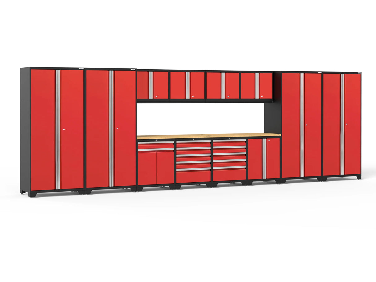Pro Series 14 Piece Cabinet Set with Lockers, Base, Wall, Tool Drawer, Multi-Function Cabinets and 56 In. Worktop