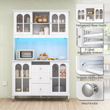 73 Inch Kitchen Pantry Storage Cabinet Freestanding Buffet Cabinet with LED Lights-White