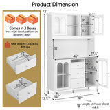 73 Inch Kitchen Pantry Storage Cabinet Freestanding Buffet Cabinet with LED Lights-White