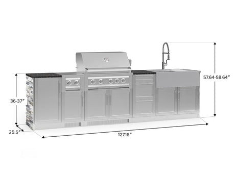 Outdoor Kitchen Signature Series 10 Piece Cabinet Set with 1 Door, Dual Side Burner, 3 Drawer, Sink, Grill and Grill Cabinet