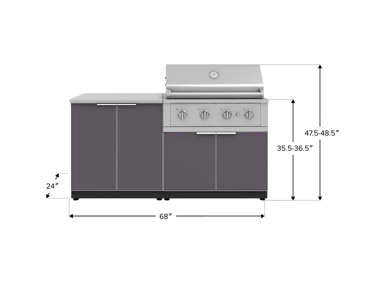 Outdoor Kitchen Aluminum 4 Piece Cabinet Set with 2 Door, Grill Cabinet, Performance Grill and Countertop