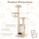 74 Inches Tall Wooden Cat Tower Tree with 2-Story Cat Condo and Washable Cushions-Natural