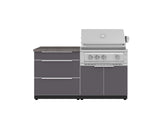 Outdoor Kitchen Aluminum 4 Piece Cabinet Set with 3 Drawer, Grill Cabinet, Platinum Grill and Countertop