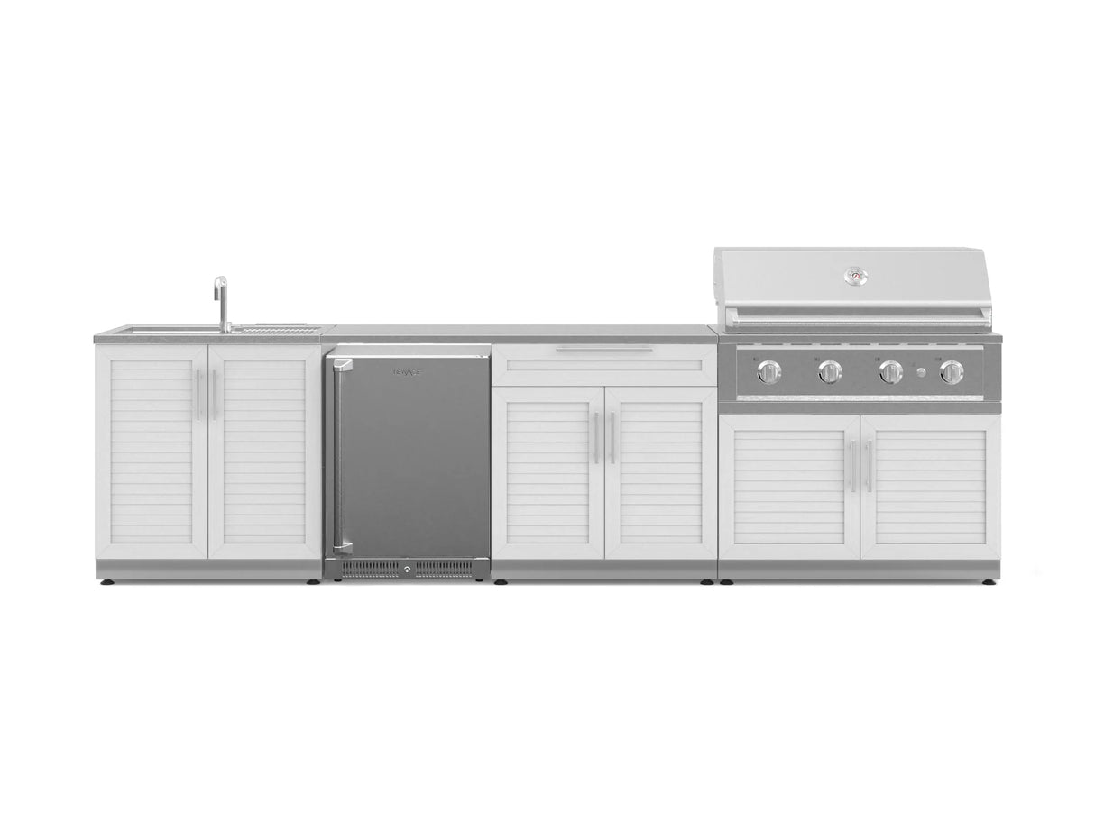 Outdoor Kitchen Stainless Steel 6 Piece Cabinet Set with Sink, Bar, Grill Cabinet, Performance Grill, Countertop and Stainless Steel Door Fridge