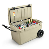 75 Quart Portable Cooler Rotomolded Ice Chest with Handles and Wheels-Tan