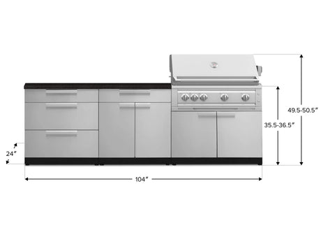 Outdoor Kitchen Stainless-Steel 5 Piece Cabinet Set with with 3-Drawer, Bar, Grill Cabinet, Platinum Grill and Countertop