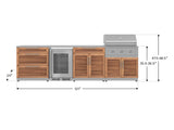 Outdoor Kitchen Stainless Steel 7 Piece Cabinet Set with 3-Drawer, Bar, Grill Cabinet, Performance Grill, Countertops, and Glass Door Fridge