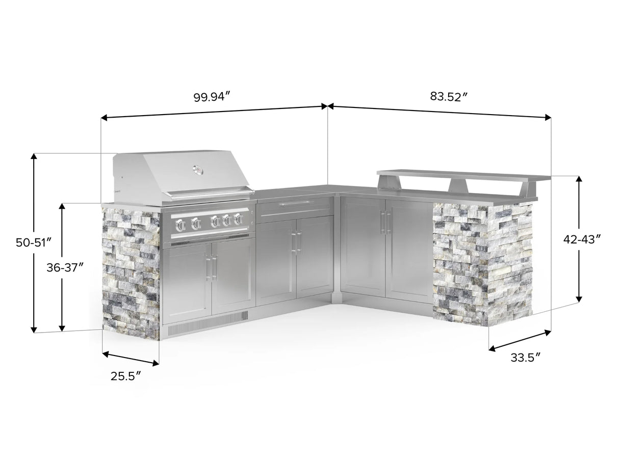 Outdoor Kitchen Signature Series 8 Piece L Shape Cabinet Set with 2 Door, Bar, Platinum Grill and Grill Cabinet