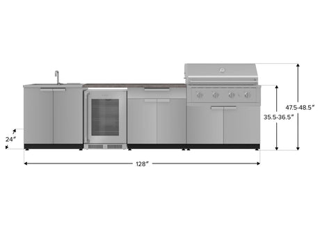 Outdoor Kitchen Stainless Steel 6 Piece Cabinet Set with Sink, Bar, Grill Cabinet, Performance Grill, Countertop and Glass Door Fridge