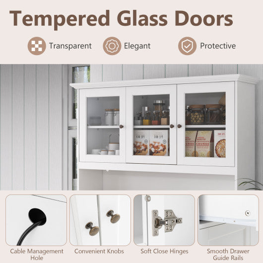 77 Inches Kitchen Pantry Storage Cabinet with LED Lights and Power Outlets-White