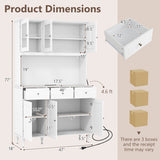 77 Inches Kitchen Pantry Storage Cabinet with LED Lights and Power Outlets-White