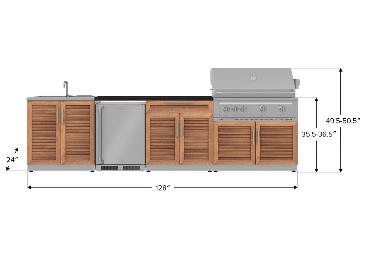 Outdoor Kitchen Stainless Steel 6 Piece Cabinet Set with Sink, Bar, Grill Cabinet, Platinum Grill, Countertop and Stainless Steel Door Fridge