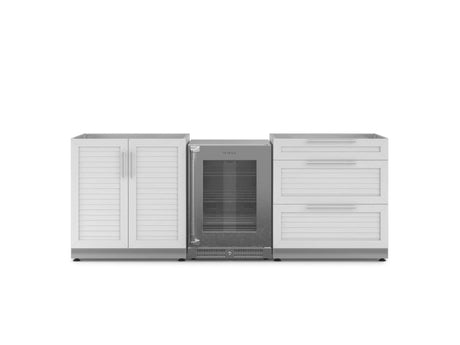 Outdoor Kitchen Stainless Steel 3 Piece Cabinet Set with 3-Drawer, 2-Door Cabinet and Fridge