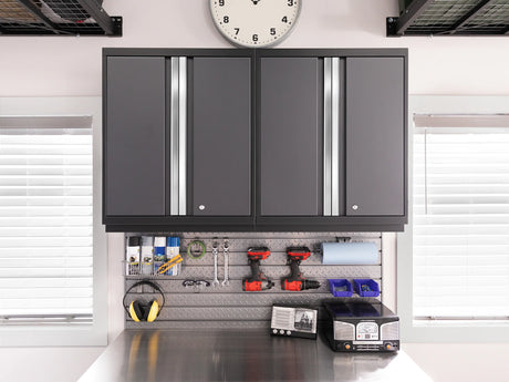 Pro Series 7 Piece Cabinet Set with Base, Wall, Tool Drawer Cabinet, Lockers and 56 In. Worktop