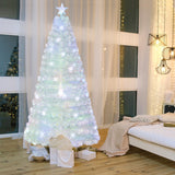 5/6/7 Feet Pre-Lit White Artificial Christmas Tree with Iridescent Leaves-7 ft