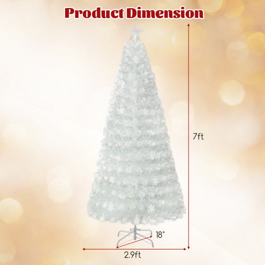 5/6/7 Feet Pre-Lit White Artificial Christmas Tree with Iridescent Leaves-7 ft