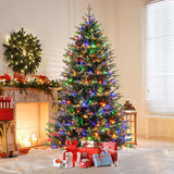 7 Feet Artificial Xmas Tree Hinged with 11 Lighting Modes and Remote Control-7 ft