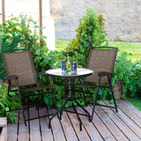 3 Pieces Bistro Patio Garden Furniture Set with Round Table and Folding Chairs